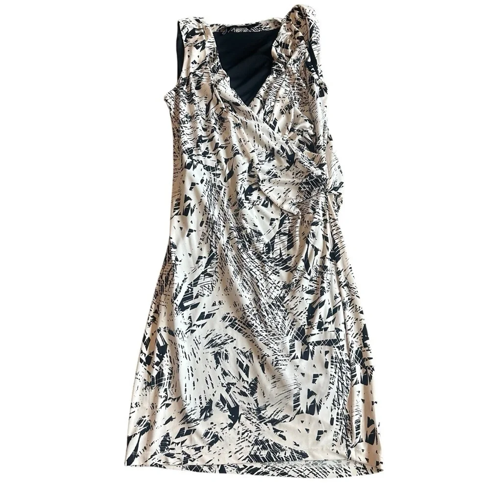 Robert Rodriguez Lydia Draped Dress Black White Print Stretch Size Large Women's